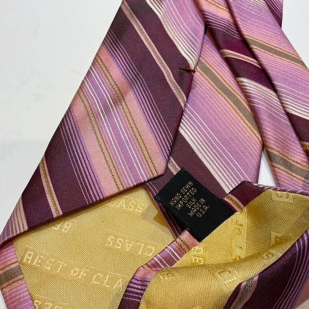 ROBERT TALBOTT Best of Class Silk Repp Tie Luxury Stripe Pink/gold/Mauve USA